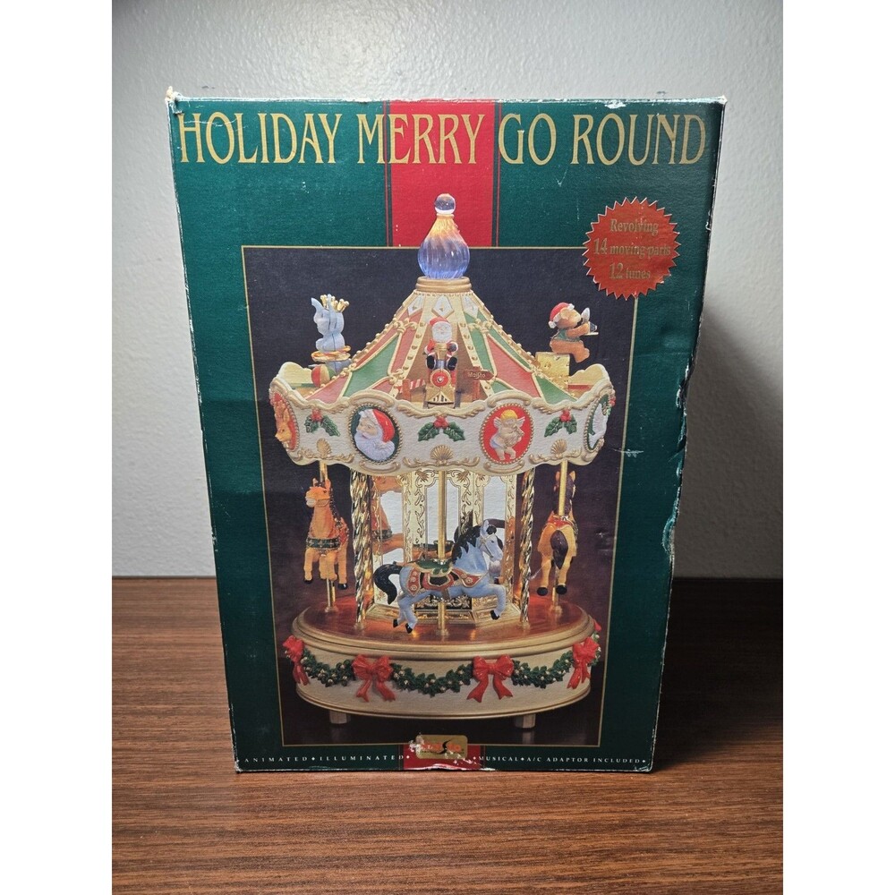 VTG Maisto St. Nicholas Merry Go Round Animated Musical Christmas Carousel 12”